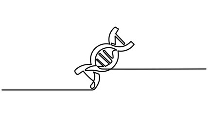 DNA continuous one line drawing. Genome linear structure symbol, One continuous line drawing of Chemistry and physics laboratory equipment concept, Single one line drawing helix or DNA