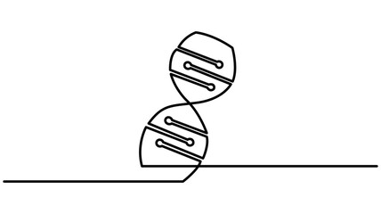 DNA continuous one line drawing. Genome linear structure symbol, One continuous line drawing of Chemistry and physics laboratory equipment concept, Single one line drawing helix or DNA