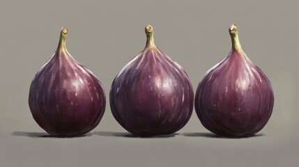 Fototapeta premium Three ripe figs on neutral background – realistic artistic illustration