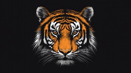 Detailed illustration of a majestic tiger face on a dark background