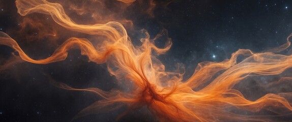 Cosmic orange nebulae streams in deep space.