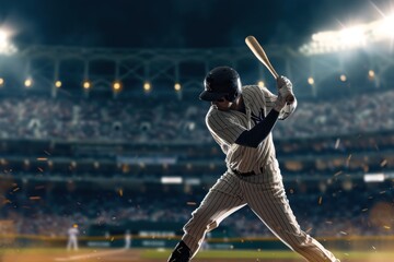 Baseball player swing baseball bat stadium sports adult.