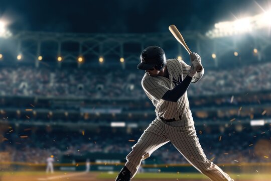 Baseball player swing baseball bat stadium sports adult.
