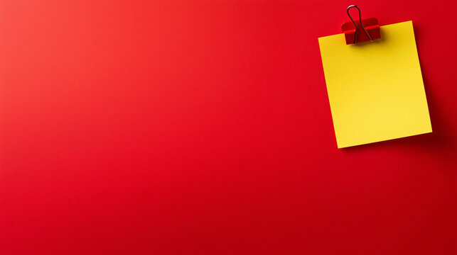 Yellow sticky note attached with a red paperclip on a red background, creating a vibrant and attention grabbing visual