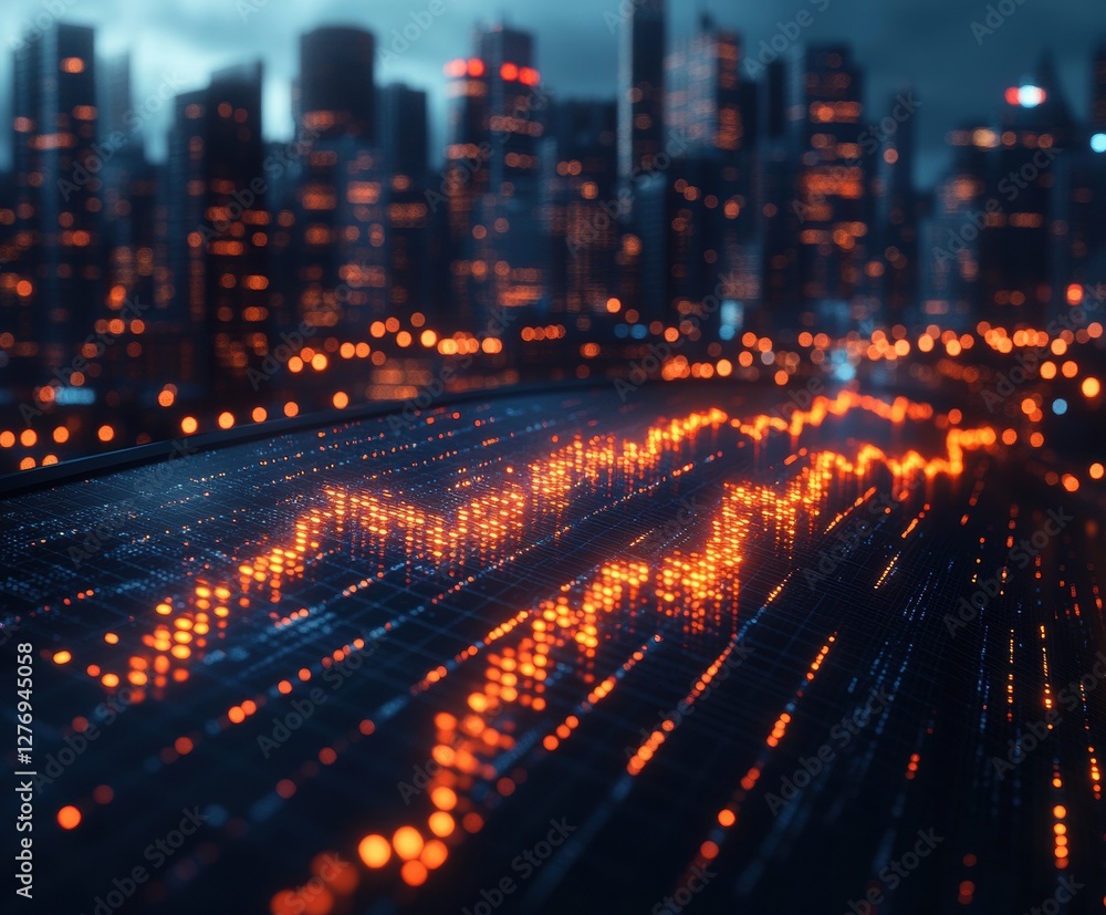 Poster a modern metropolis with a high-tech highway system at night