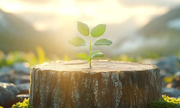 young plant growing from the 1tree bark