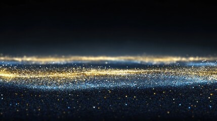 Abstract Glowing Particle Wave in Blue and Gold Colors Background