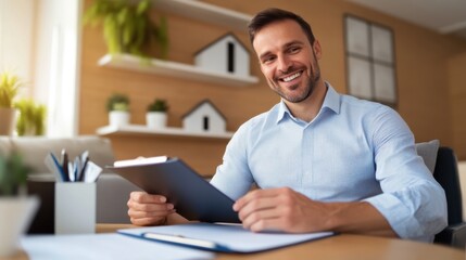 Successful Entrepreneur in Modern Office: Happy Businessman with Tablet in Contemporary Workspace