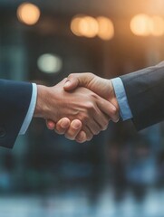 Professional handshake between business people, symbolizing a deal or partnership.