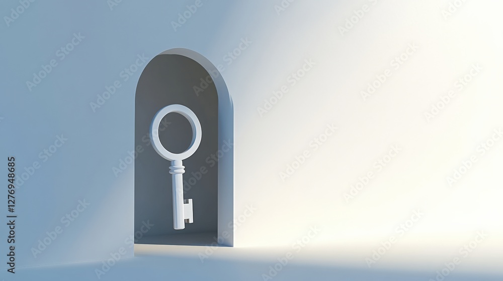 Aufkleber a large white key positioned in an archway, symbolizing opportunity and exploration in a minimalisti