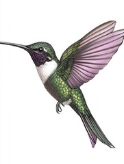 Fototapeta premium Artistic Representation of a Hummingbird: Vibrant Hand-Drawn Illustration on Clean White Canvas