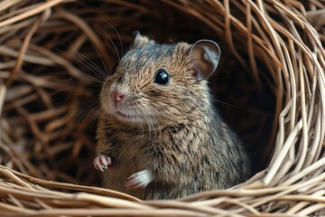 Clever Degu Exploring Its Small Australian Home Environment with a Brown Background and Mobile Phone Nearby