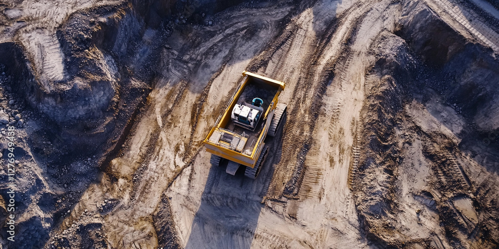 Poster Mining excavation site viewed from above with machinery operating. Generative AI