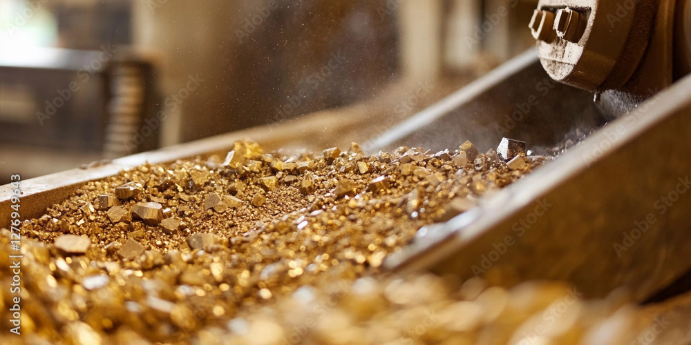 Poster Close-up view of graphite ore being crushed for processing. Generative AI