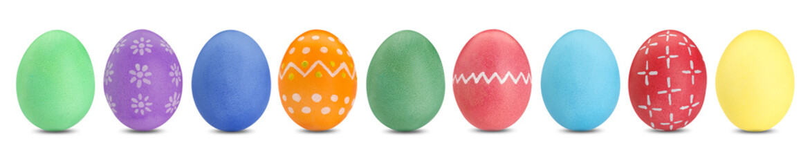 Easter eggs in different colors isolated on white, set