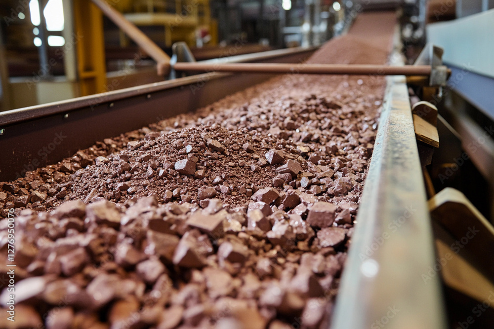 Aufkleber Close-up of raw lithium ore processing in mining facility. Generative AI