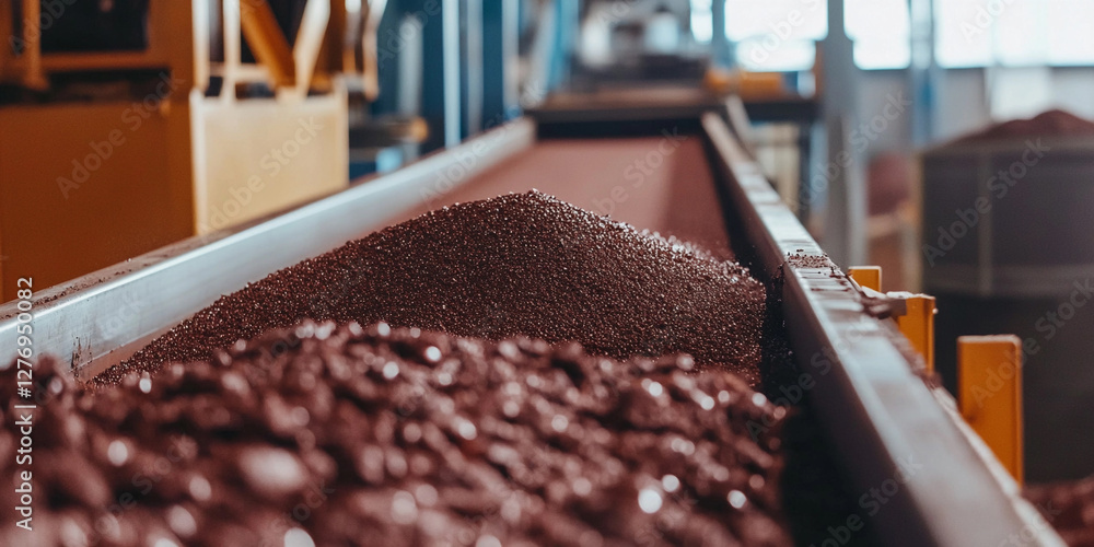 Poster Processing of raw lithium ore in mining facility. Generative AI