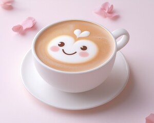 Coffee cup with a smiley face, latte art isolated on white background 