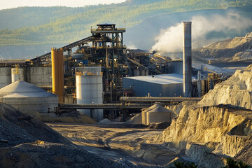 Fototapeta premium Lithium extraction facility at Volodymyrplysiuk site. Generative AI