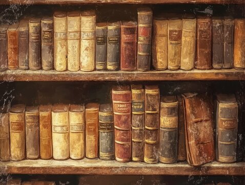 Vintage Law Book Depiction in an Old Library Filled with Antique Books and Timeless Shelves
