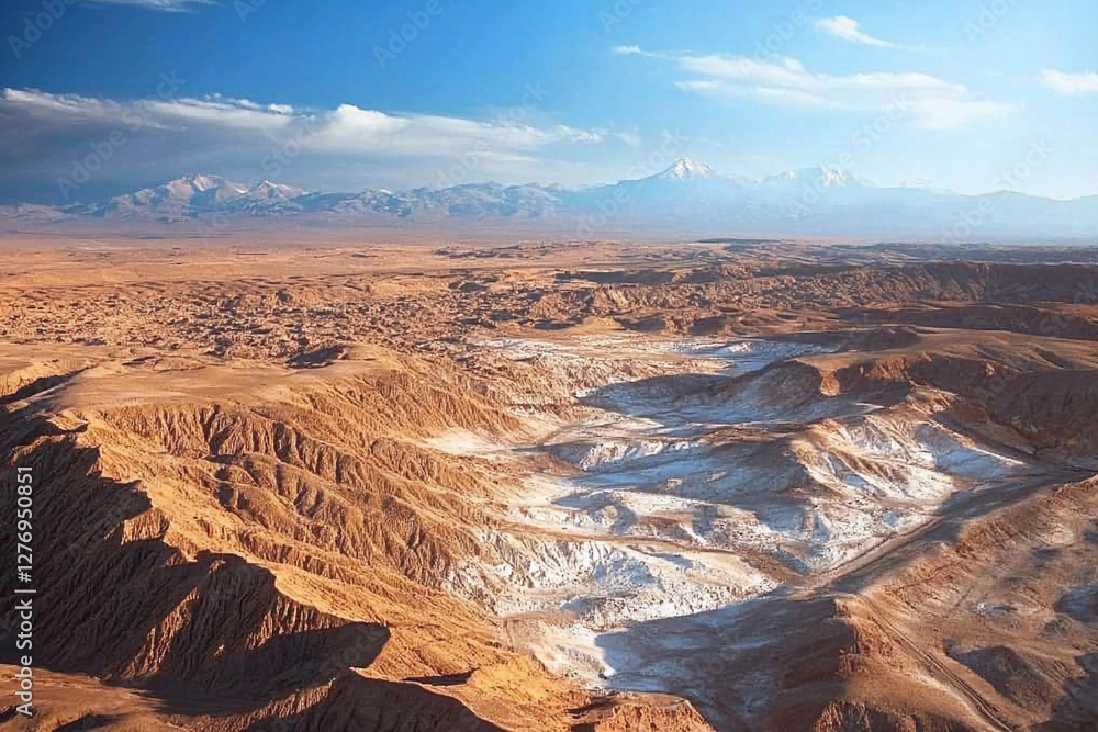 Poster Views of lithium fields in the Atacama Desert at sunset. Generative AI
