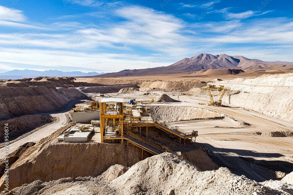 Poster Lithium extraction site in Atacama Desert under clear skies. Generative AI