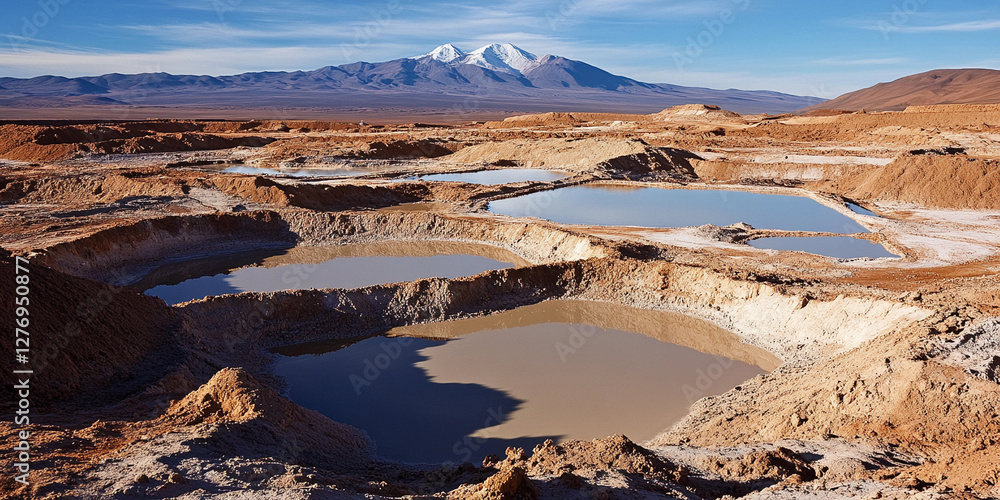Poster Lithium extraction in the Atacama desert under clear skies. Generative AI