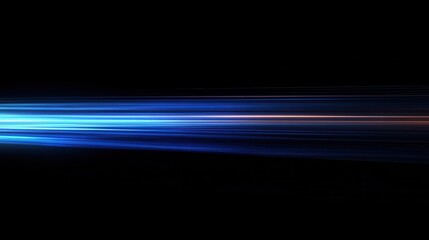 Dynamic blue light streaks crossing a black background with motion blur effect