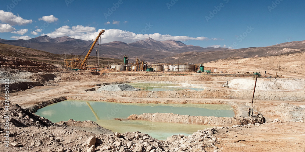 Poster Lithium mining site in a remote mountainous region. Generative AI