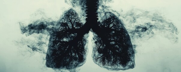 Cancer and toxin relevance. Abstract depiction of lungs with a smoky texture.