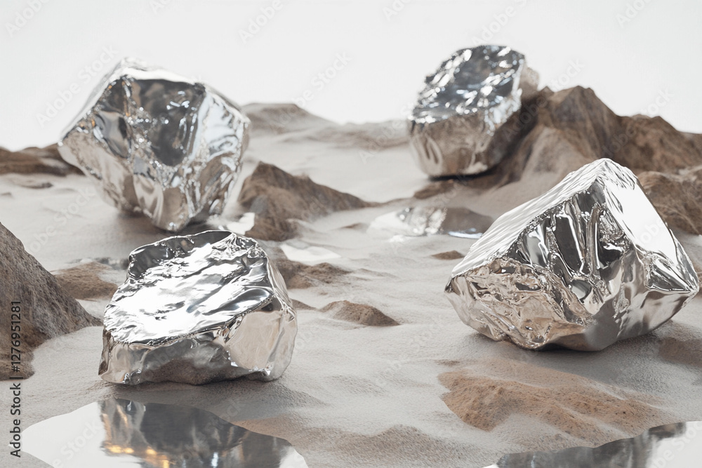 Poster Lithium texture concept featuring raw mineral forms on terrain. Generative AI