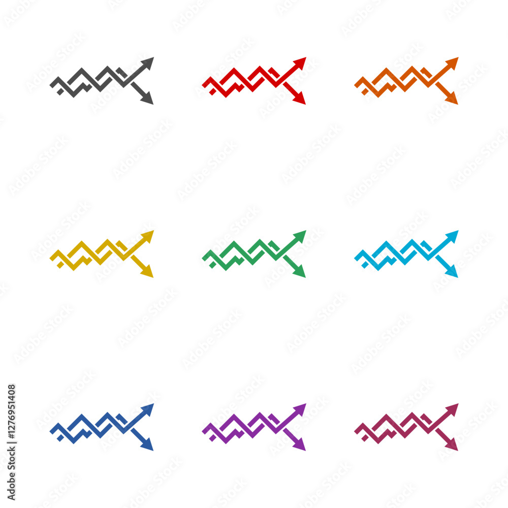 Poster graph going up and down icon isolated on white background. set icons colorful