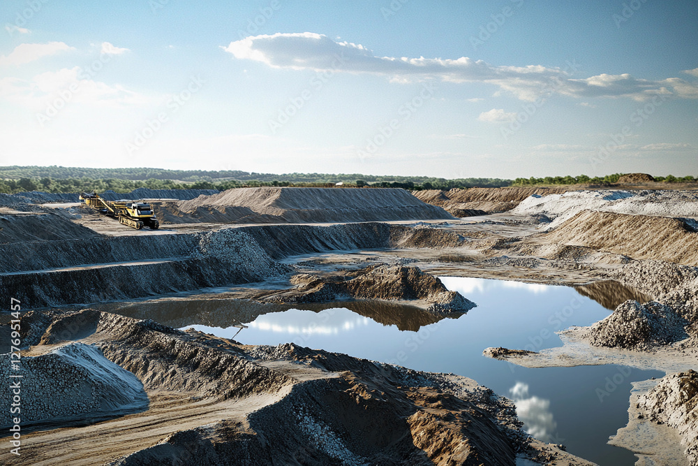Poster Mining operations for lithium nickel cobalt at extraction site. Generative AI