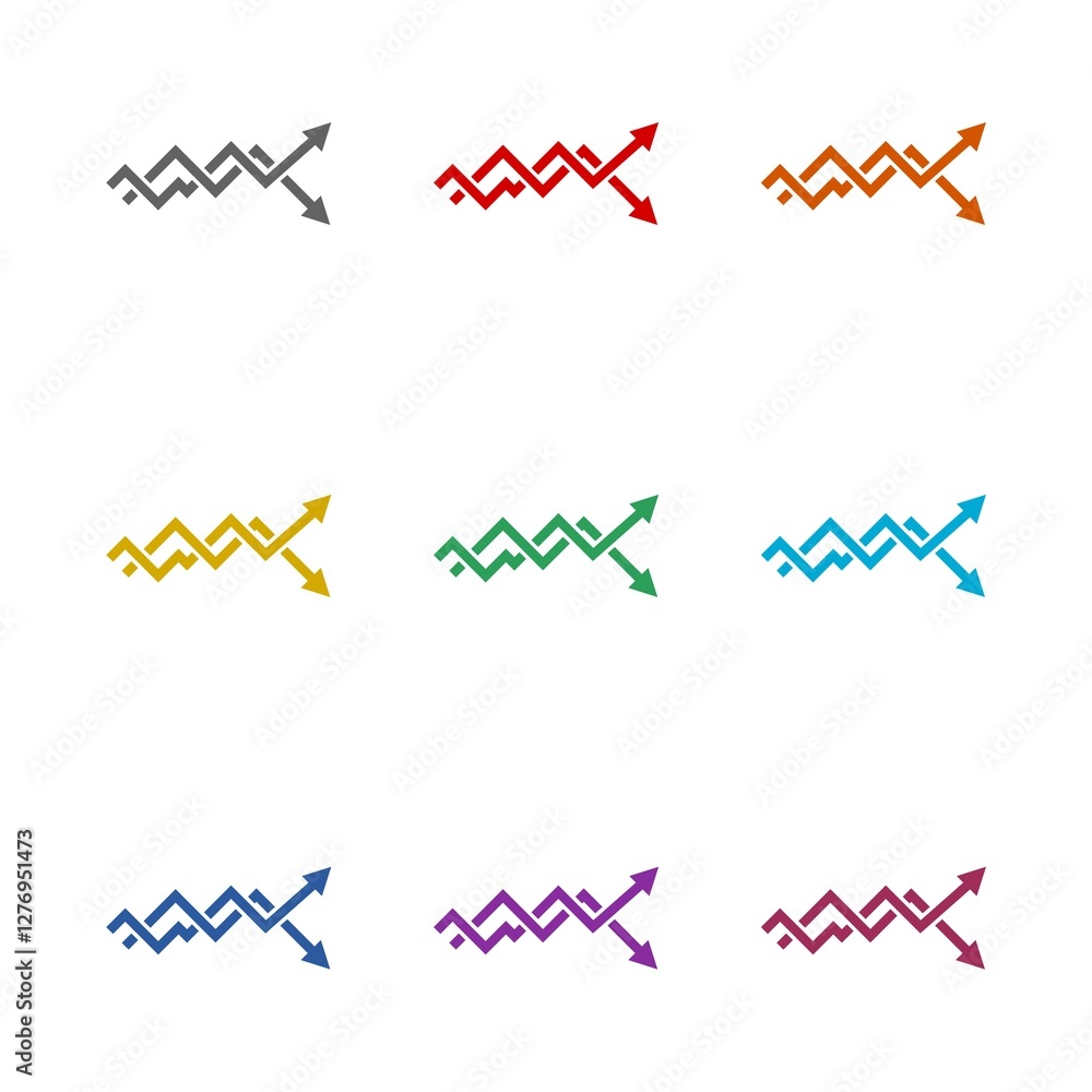 Poster graph going up and down icon isolated on white background. set icons colorful