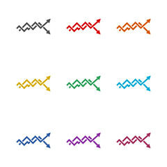 Graph going Up and Down icon isolated on white background. Set icons colorful