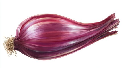 Illustration of a fresh red shallot with detailed texture and vivid coloring on white background