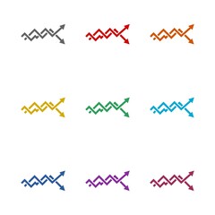 Graph going Up and Down icon isolated on white background. Set icons colorful