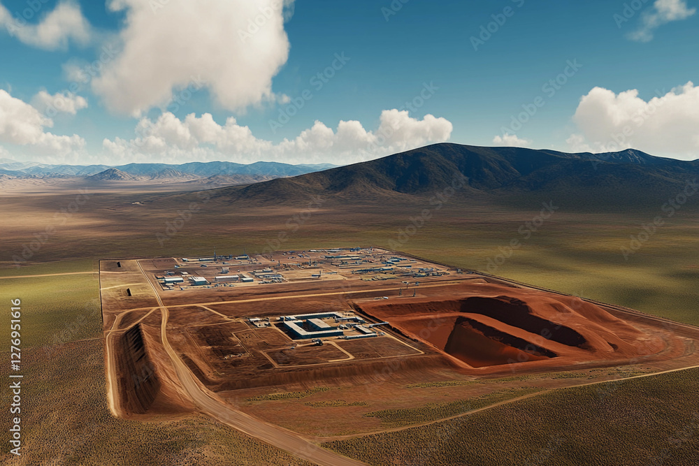Aufkleber Simulated aerial view showcases lithium mining operations. Generative AI