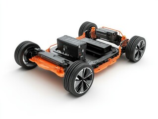 Detailed Cutaway of Electric Car Structure Featuring Battery System on Clean Background