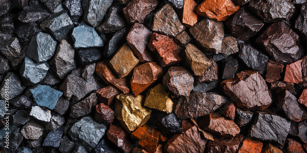 Poster Mixture of mining ores displayed in a natural arrangement. Generative AI