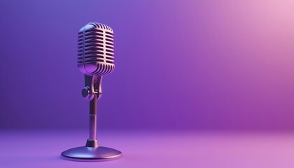 Cute Smooth Retro Microphone Floating On Purple Background In A Musical Studio Karaoke Setting With Beautiful Rendering