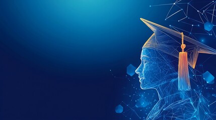 Abstract graduate profile in cap and gown.