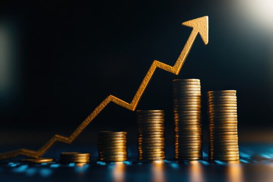 Money coin stack growing graph investment. Finance save. Success, growth wealth stock market. Business in the digital age. Trading chart in financial concepts. Prosperity. Cryptocurrency. Technology