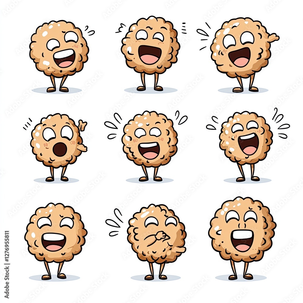 Poster animated cookie characters expressing a range of emotions in a white background for educational usag