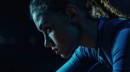 Professional female volleyball player, mid-action shot with a focus on intensity and determination.