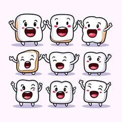 Fototapeta premium Bread slices characters celebrating together. Concept for bakery marketing, food product, education