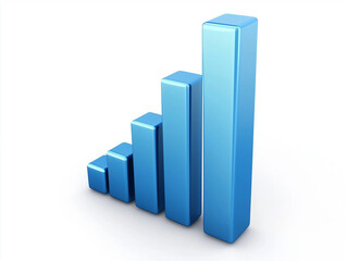 A simple, minimalistic illustration of a bar graph going up, in light blue on a white background, business graph with arrow