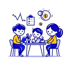 Fototapeta premium Business team working at the table on a project, graph, checklist, coins, and vector illustration