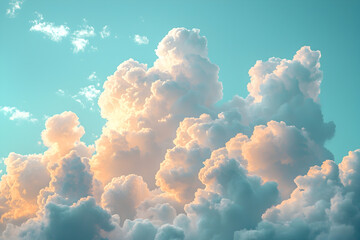 Beautiful clouds illuminated by sunlight during late afternoon in a clear sky