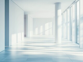 Minimalist design with white tiles, modern architecture and ample natural light.